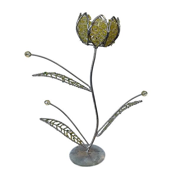 4-Piece Set Lotus Flower Votive Candle Holders Beaded Yellow Silver Unique - Picture 6 of 12